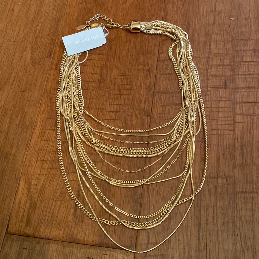 Large Chunky St Thomas Gold Multi Chain Layered Necklace Nwt 58$